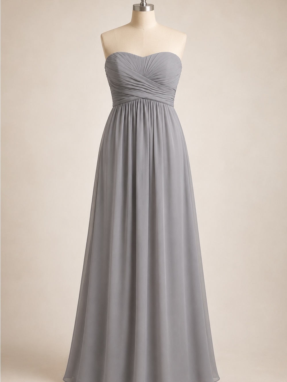David's Bridal Strapless Ruched Sweetheart Gown in Grey